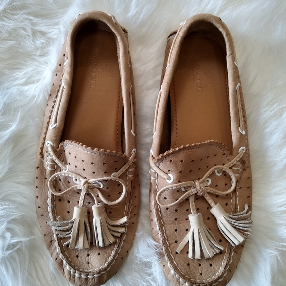 Coach Shoes - Coach beige loafers with fringe size 6.5